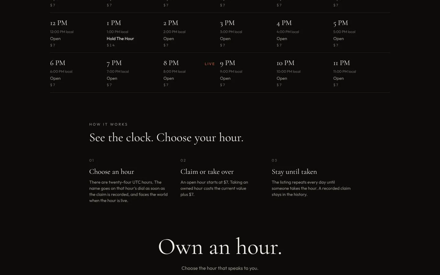 Hold the Hour — The internet has a clock screenshot
