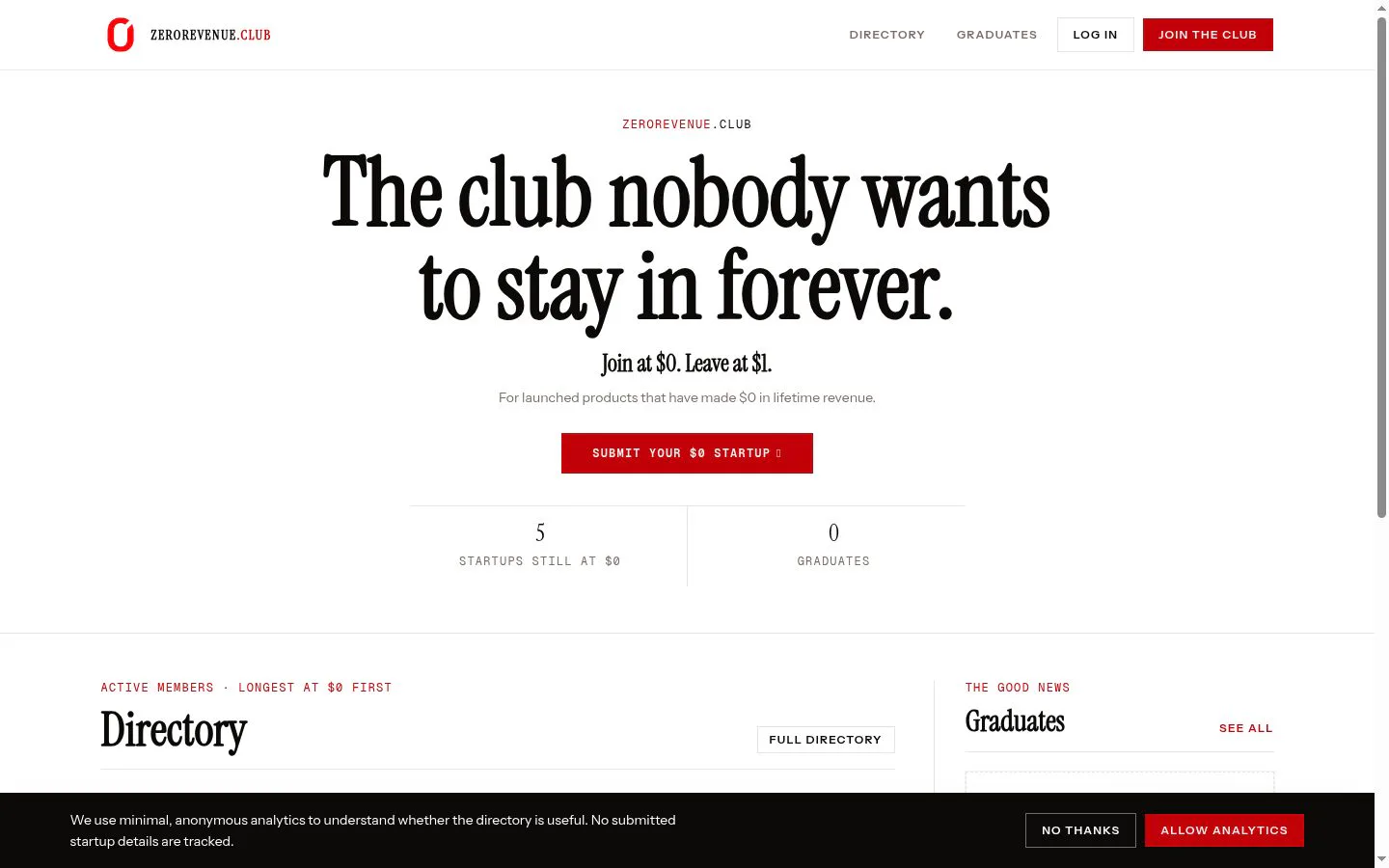 ZeroRevenue.club screenshot