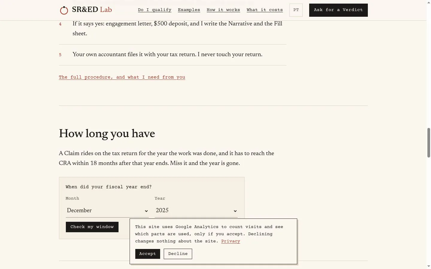 SR&ED Lab screenshot